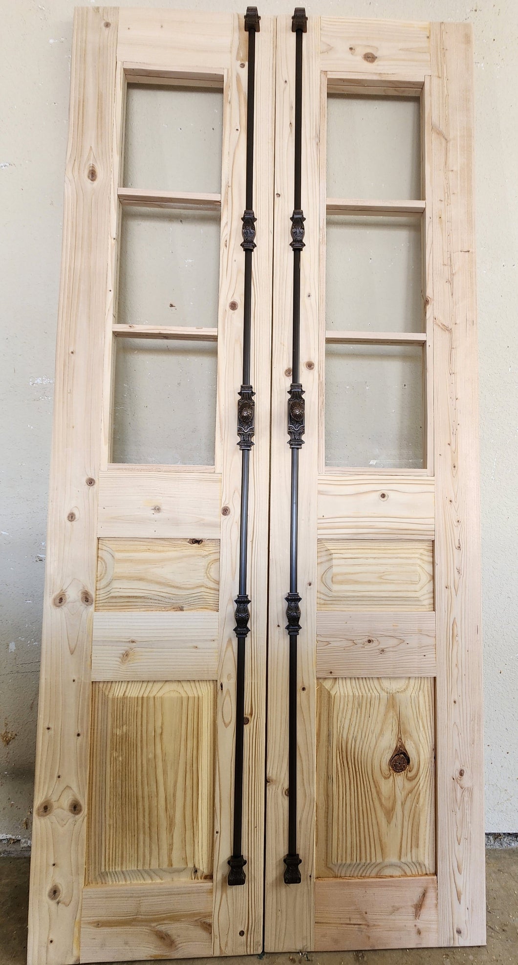 Custom Built: 3 Lite Small Large Panel Style Set of Doors Unfinished, Slabs Only   (Glass French Doors, Sliding Barn Door, Hinge Doors, Pocket Door, Pantry Doors, Antique Doors, Custom Interior Doors)