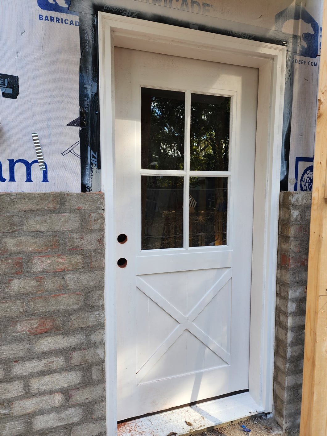 Custom Built: Exterior glass 4-Lite Single Panel X Style Front Door Unfinished, Slab Only            ( Doors with Glass, Exterior Doors with Glass, Exterior Door Solid, Door slab, Custom Exterior)
